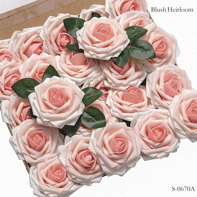 Hot Sale Roses Artificial Flowers 25pcs Realistic Blush Heirloom Artificia Roses with Stem for DIY Wedding Bouquets Centerpieces