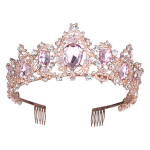 Wholesale Pink Crystal Crowns And Tiaras With Comb For Girl Or Women Birthday Party Wedding Bridal Shower Party Supplies