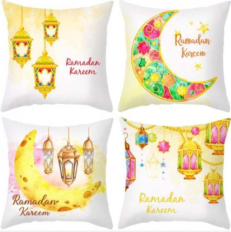 Eid Pillow Cover 4pcs/set Cushion Covers Square Gold Moon Star Pillowcase for Sofa Bed Couch Throw Cushion Covers Ramadan