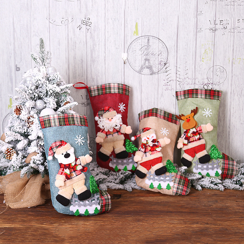 Christmas Stockings Xmas Tree Hanging Santa Snowman Pendant Classic Stocking Decorations for Christmas Decorations Supplies