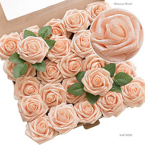 Hot Sale Roses Artificial Flowers 25pcs Realistic Blush Heirloom Artificia Roses with Stem for DIY Wedding Bouquets Centerpieces