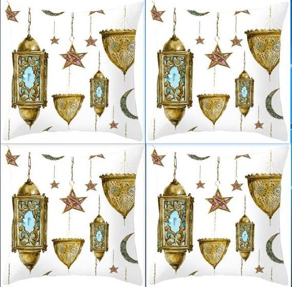 Eid Pillow Cover 4pcs/set Cushion Covers Square Gold Moon Star Pillowcase for Sofa Bed Couch Throw Cushion Covers Ramadan