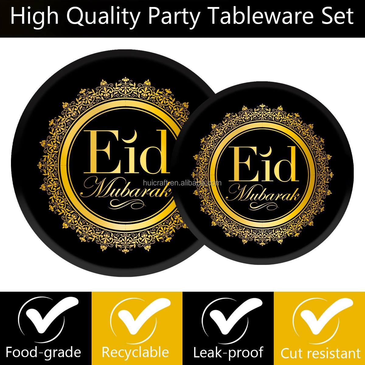 24pcs Muslim Plates Ramadan Eid Mubarak Paper Plates Money Envelopes Eid Mubarak Tableware Decorations Party Set