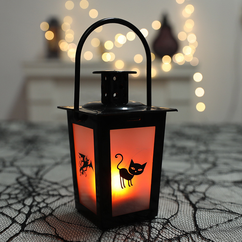 Products 2023 LED Halloween Pumpkin Black Hanging LED Plastic Mini Lantern With Flameless Tealight Candle Halloween Decorations