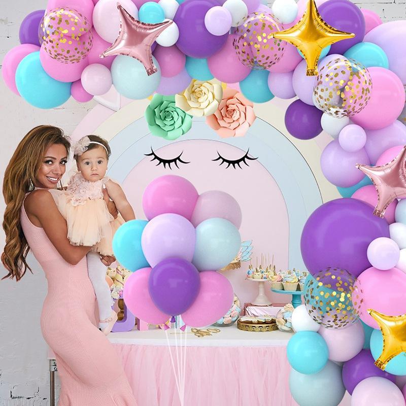 Macaron purple pink Latex balloon arch kits Happy Birthday balloons party decorations Wedding Baby Shower Balloons Garland Kit