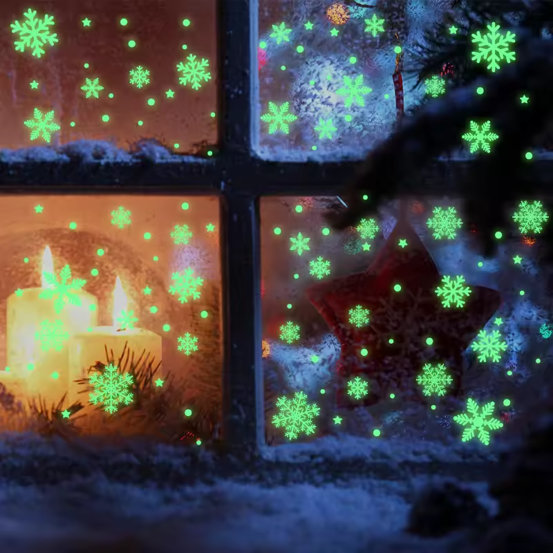 PVC Home Decor Glow In Dark Luminous Snowflake Christmas Window Stickers Clings Wall Stickers Decals Christmas Decorations