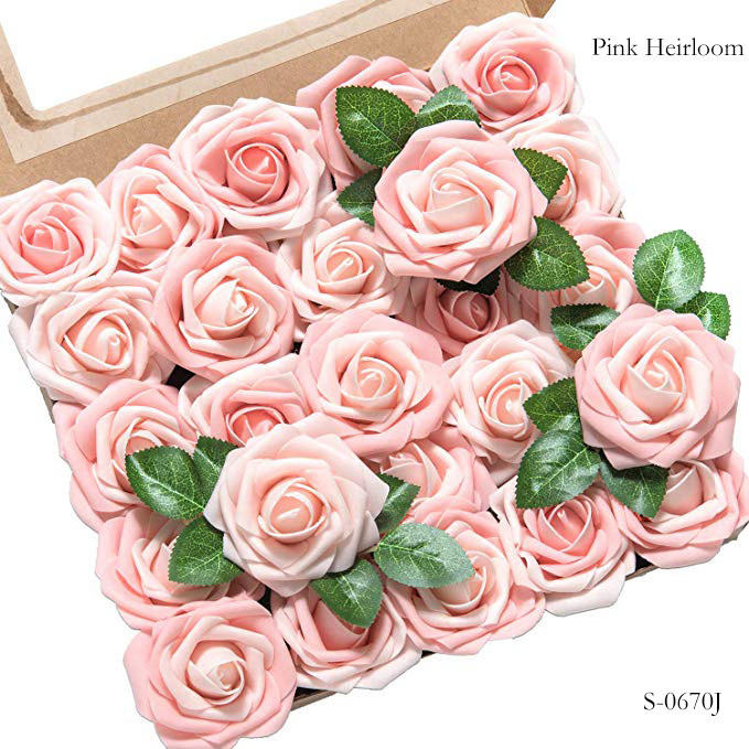 Hot Sale Roses Artificial Flowers 25pcs Realistic Blush Heirloom Artificia Roses with Stem for DIY Wedding Bouquets Centerpieces