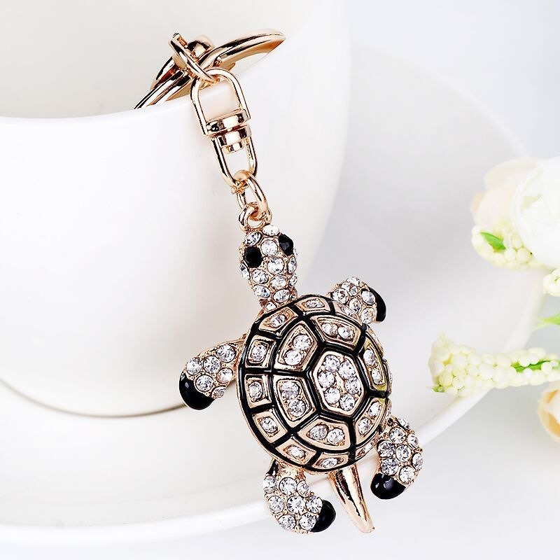 Fashion Tourist Beach Souvenir Metal Crystal Sea Turtle Key Chain 3D Rhinestone Sea Turtle Keychain For Car