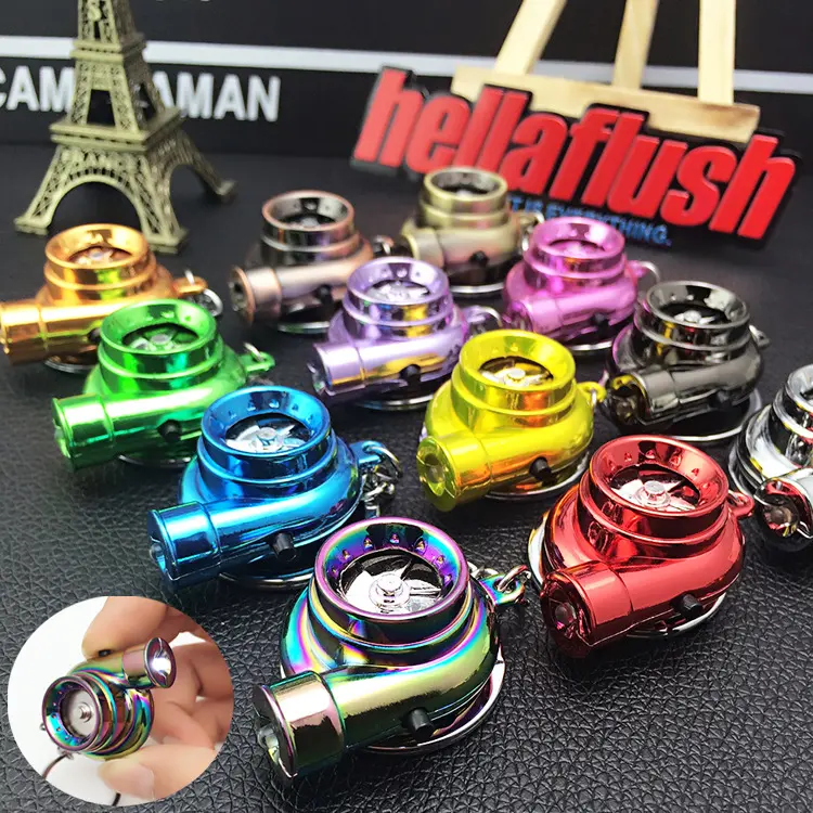 Colorful Creative Spinning New Turbo Keychain Electric Turbo Lighter Keychains Car Modified Cigarette Lighter LED Keychain Metal