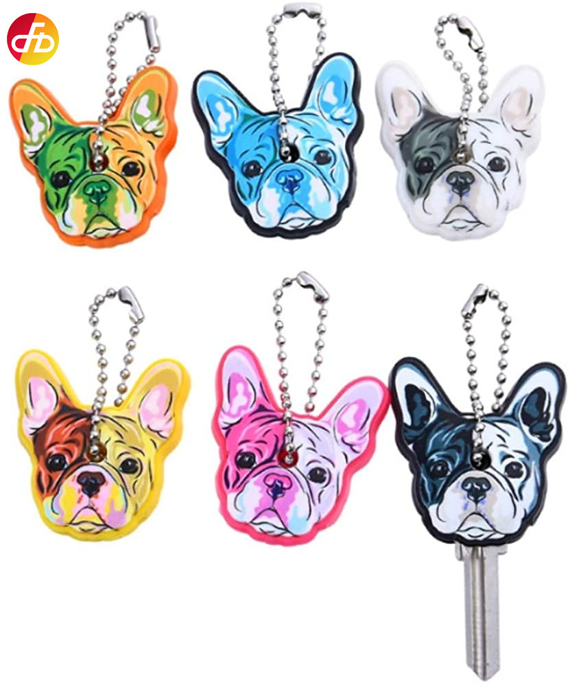 Cute French Bulldog Shape Silicone Key Cover PVC Rubber Lovely Keychain Key Holder Key Ring Women Bag Phone Charm Accessories