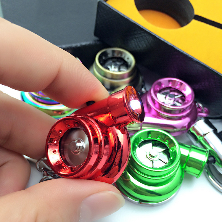 Colorful Creative Spinning New Turbo Keychain Electric Turbo Lighter Keychains Car Modified Cigarette Lighter LED Keychain Metal