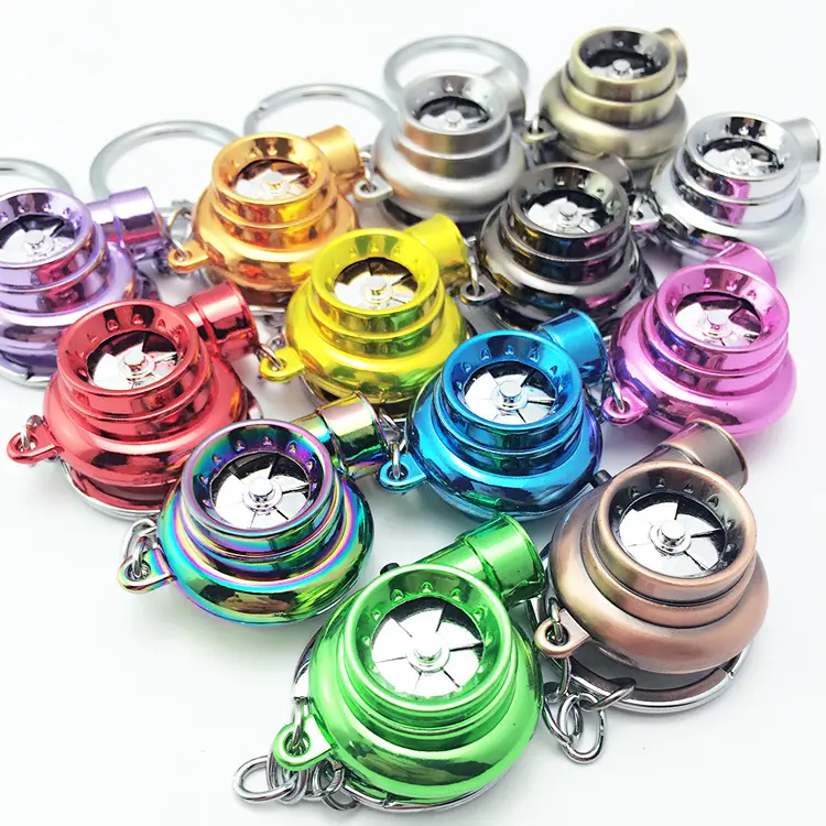 Colorful Creative Spinning New Turbo Keychain Electric Turbo Lighter Keychains Car Modified Cigarette Lighter LED Keychain Metal