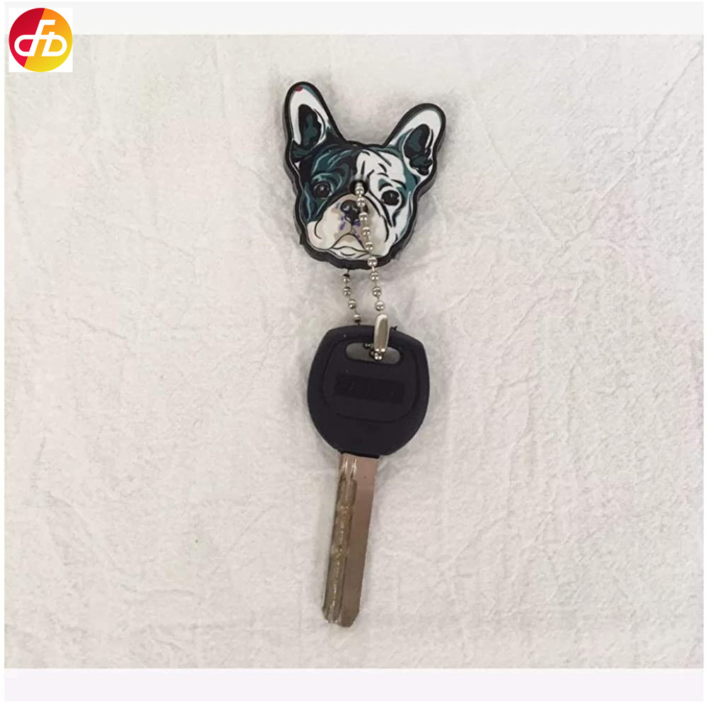 Cute French Bulldog Shape Silicone Key Cover PVC Rubber Lovely Keychain Key Holder Key Ring Women Bag Phone Charm Accessories