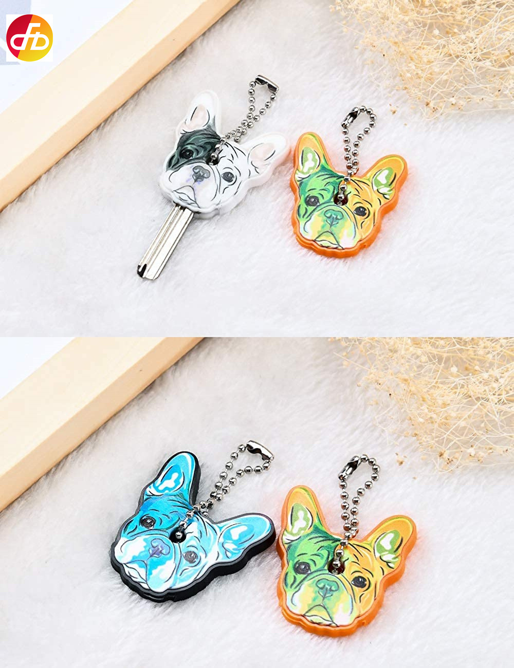 Cute French Bulldog Shape Silicone Key Cover PVC Rubber Lovely Keychain Key Holder Key Ring Women Bag Phone Charm Accessories