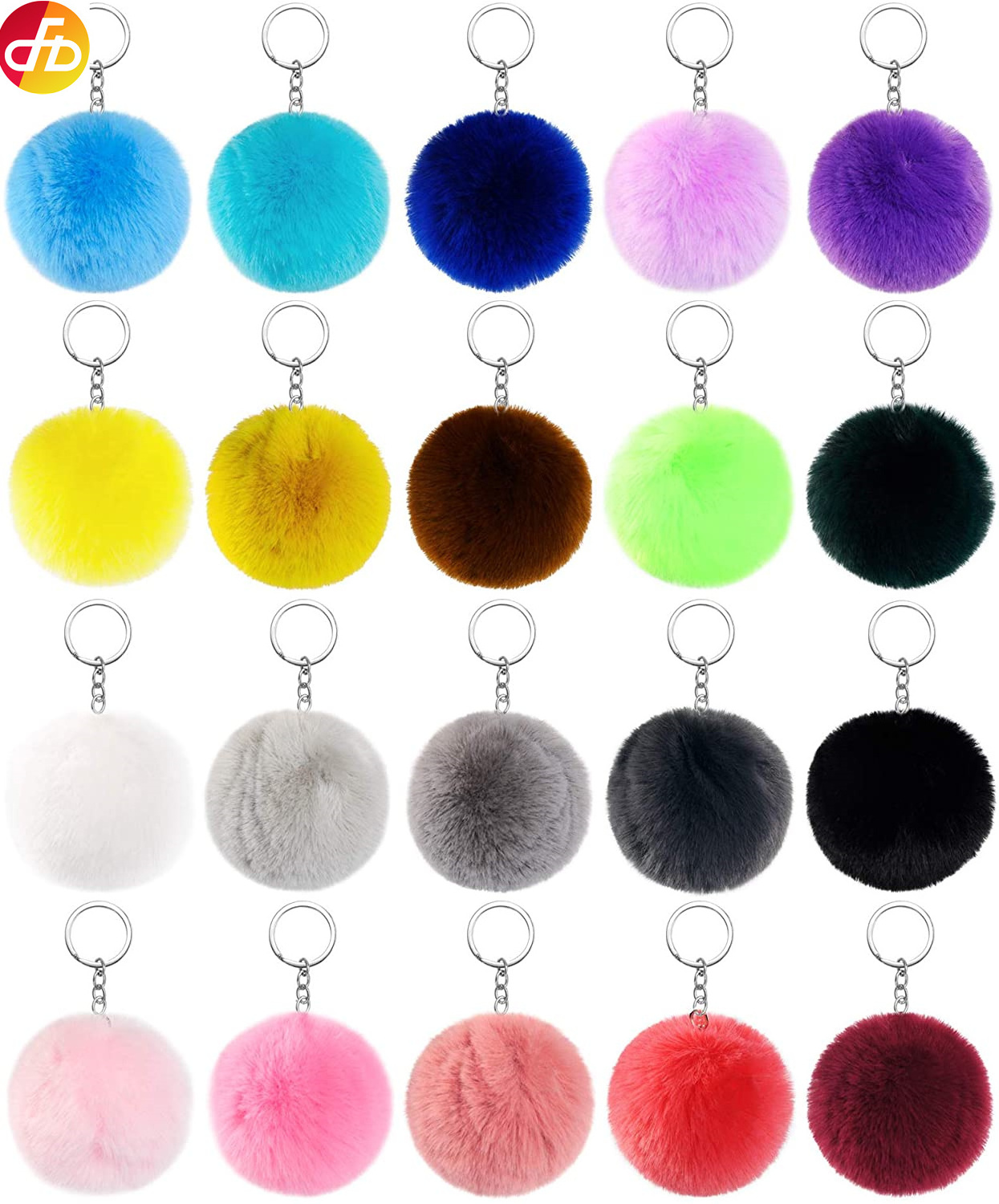 Colorful Pom Poms Key chains Bulk Puff Ball Key chains Faux Rabbit Fur Pompoms Key chains for Women