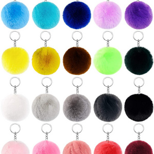 Colorful Pom Poms Key chains Bulk Puff Ball Key chains Faux Rabbit Fur Pompoms Key chains for Women