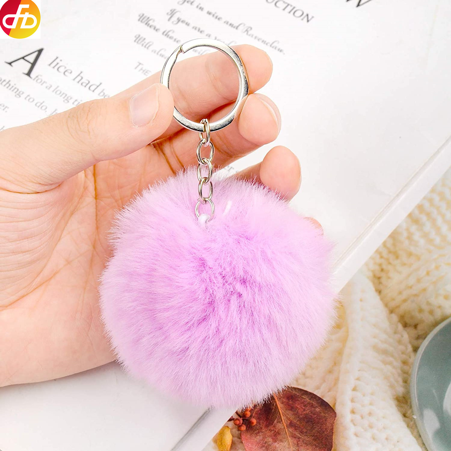 Colorful Pom Poms Key chains Bulk Puff Ball Key chains Faux Rabbit Fur Pompoms Key chains for Women