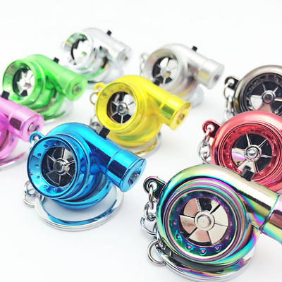 Colorful Creative Spinning New Turbo Keychain Electric Turbo Lighter Keychains Car Modified Cigarette Lighter LED Keychain Metal