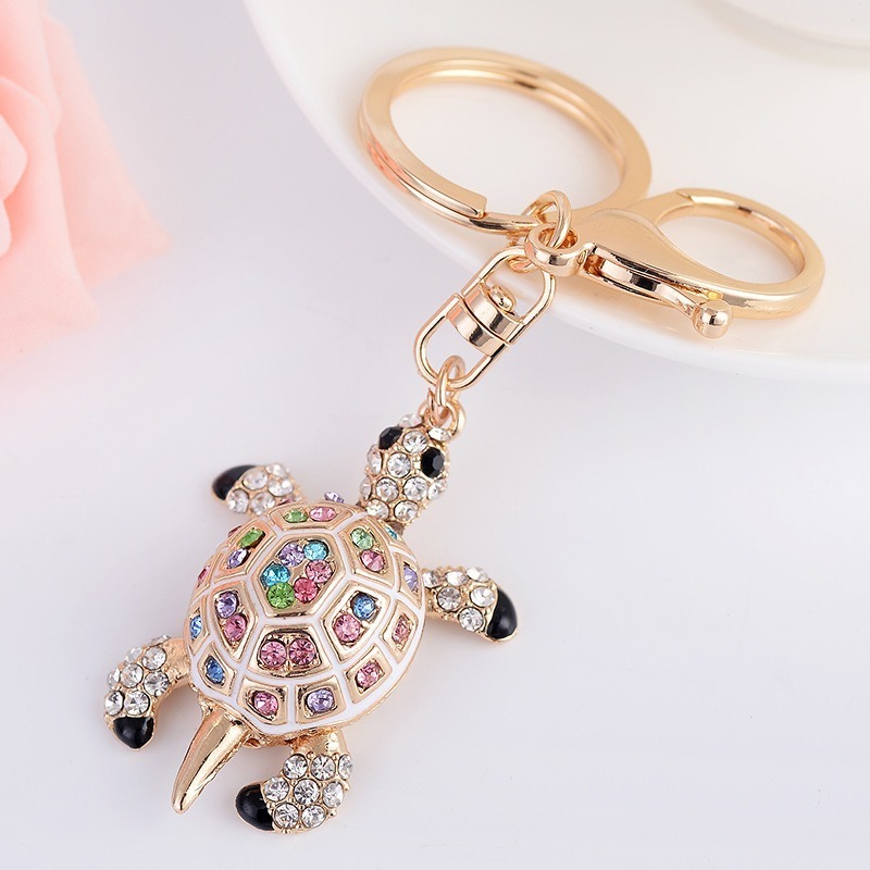 Fashion Tourist Beach Souvenir Metal Crystal Sea Turtle Key Chain 3D Rhinestone Sea Turtle Keychain For Car