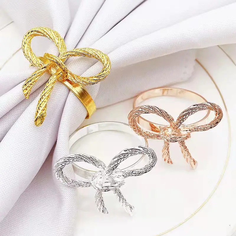 Western Style Metal Dinner Napkin Ring Christmas Wedding Luxury Table Decoration Rose Gold Butterfly Bow Napkin Rings