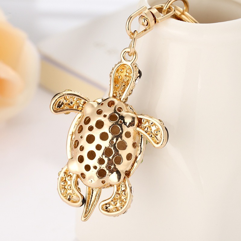 Fashion Tourist Beach Souvenir Metal Crystal Sea Turtle Key Chain 3D Rhinestone Sea Turtle Keychain For Car