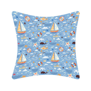 Summer Beach Chair Cushion Pillow with Seagull Shell Fish Whale and Starfish