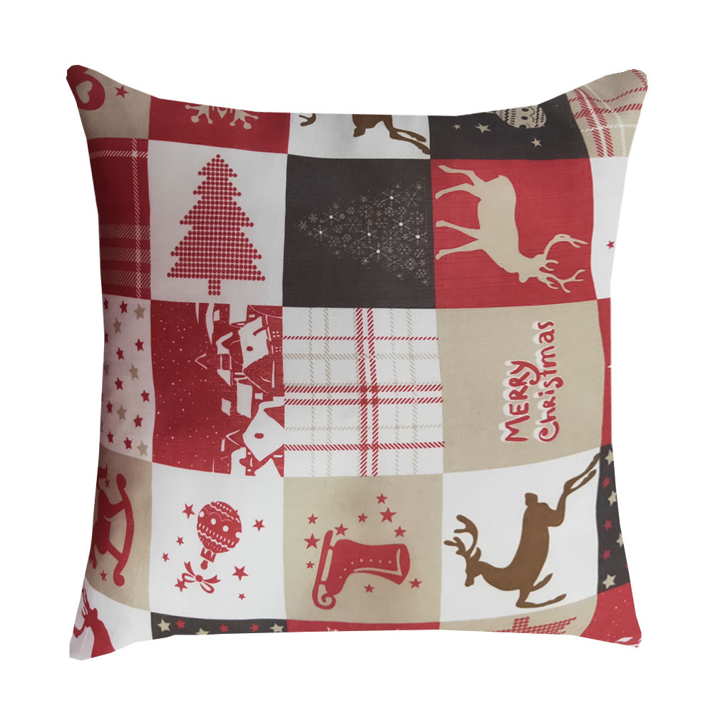 Fancy Patchwork Design Christmas Cushion Pillow Cover with Polyester Print Cushion Cover Padded with 3 D PP Cotton Inner Filler