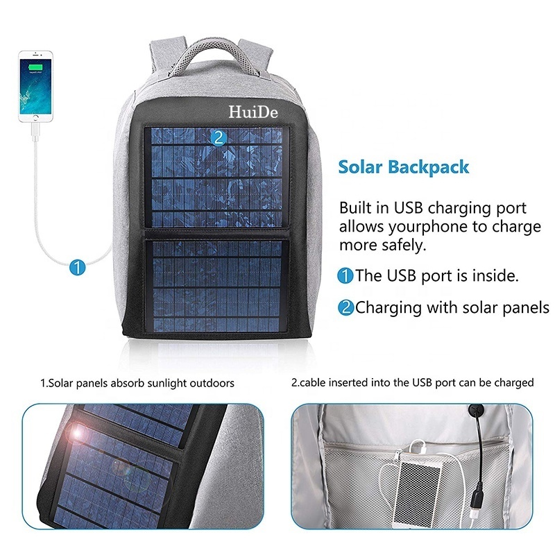 Waterproof Anti-Theft Solar Power Solar Backpack Fast Charging Camping Hiking Daypack 12W Solar Panel Charger