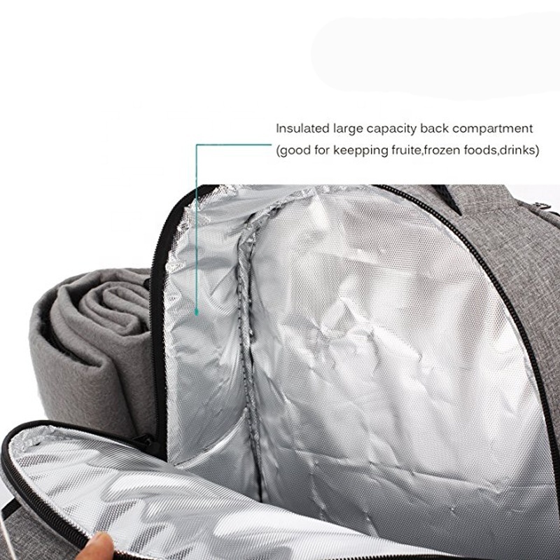 Waterproof Picnic Backpack for 4 Person with Cutlery Set, Cooler Compartment, Detachable Bottle/wine Holder, Fleece Blanket