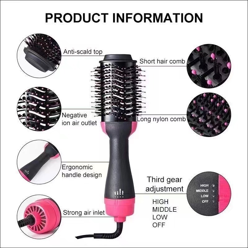 Black EU plug 3 in 1 Professional Hair Comb  Hot air Brush curling iron for Home Salon