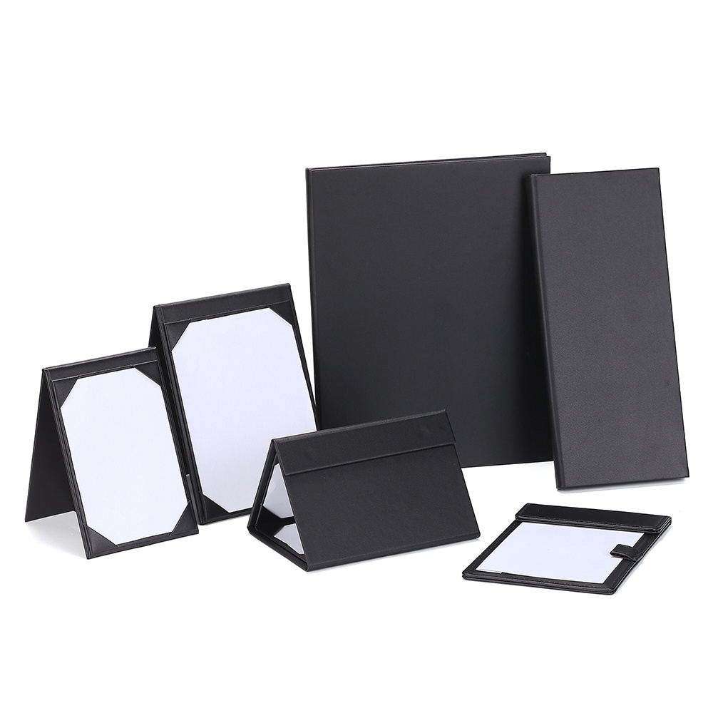 Double-Sided 3-Side Triple-View Triangle Leather Menu Cover Folder Holder Board Tent for Bar Restaurant Cafe