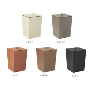 Tacho De Basura Hotel Luxury General Recycle Leather Garbage Waste Separator Bin Trash Can Manufacturer