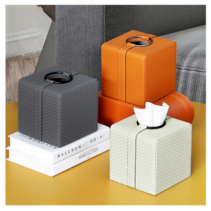 Square Leather Tissue Box Cover Modern Facial Tissue Holder for House Office Hotel or Bathroom