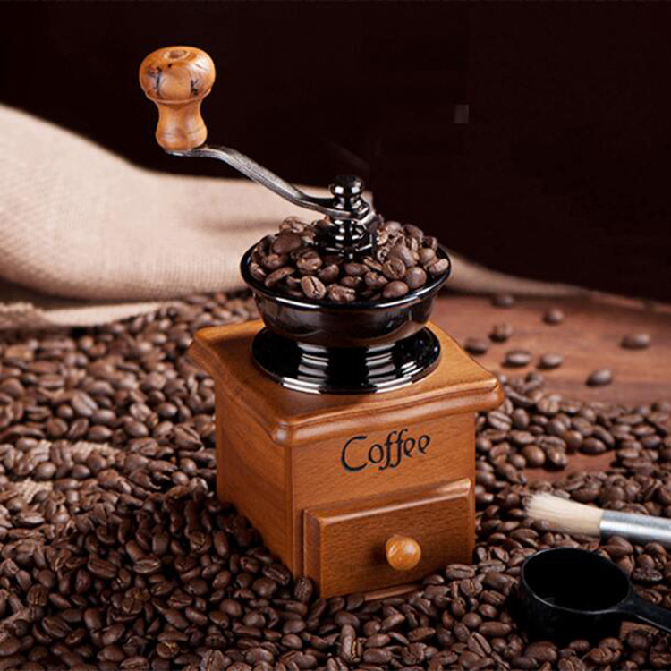 Portable Conical Burr   Manual Coffee Grinder Commercial For Home Use wood coffee grinder