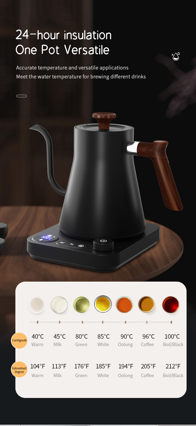 Mechanical Temperature Control Electric Kettle Gooseneck Pour over Coffee & Tea Electric Tea kettle With Coffee Product