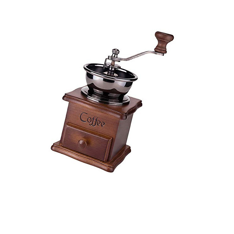 Manual old-fashioned wood + ceramic + stainless steel hand crank professional high-grade coffee grinder