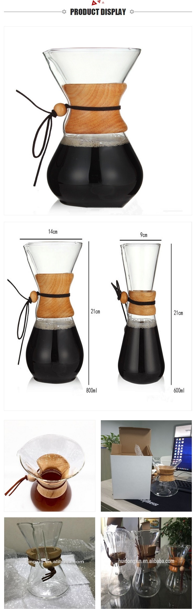 Classic Borosilicate Glass Coffee Pot 400ml/600ml/800ml Pour Over Coffee Maker