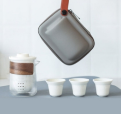 Travel  Tea Set One Pot Three Cups Outdoor Simple Ceramic Bubble Tea Anti-Scalding Portable Fast Drink Cup Set