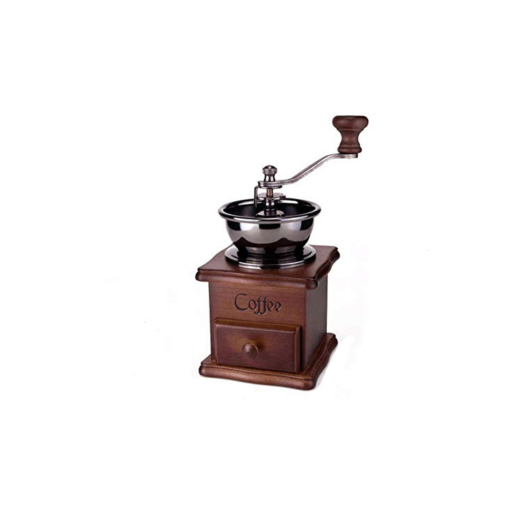 Manual old-fashioned wood + ceramic + stainless steel hand crank professional high-grade coffee grinder