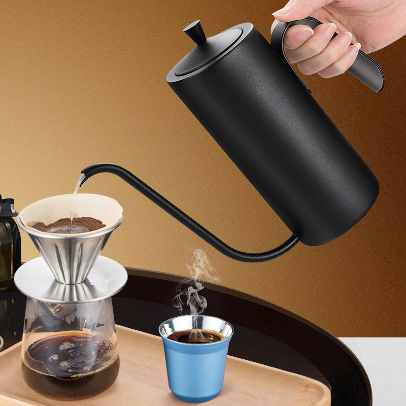 Wholesale 700 ml Cylindrical Hand-brewed  Coffee Pot  304 Stainless Steel Goose Neck  Coffee Kettle With Lid