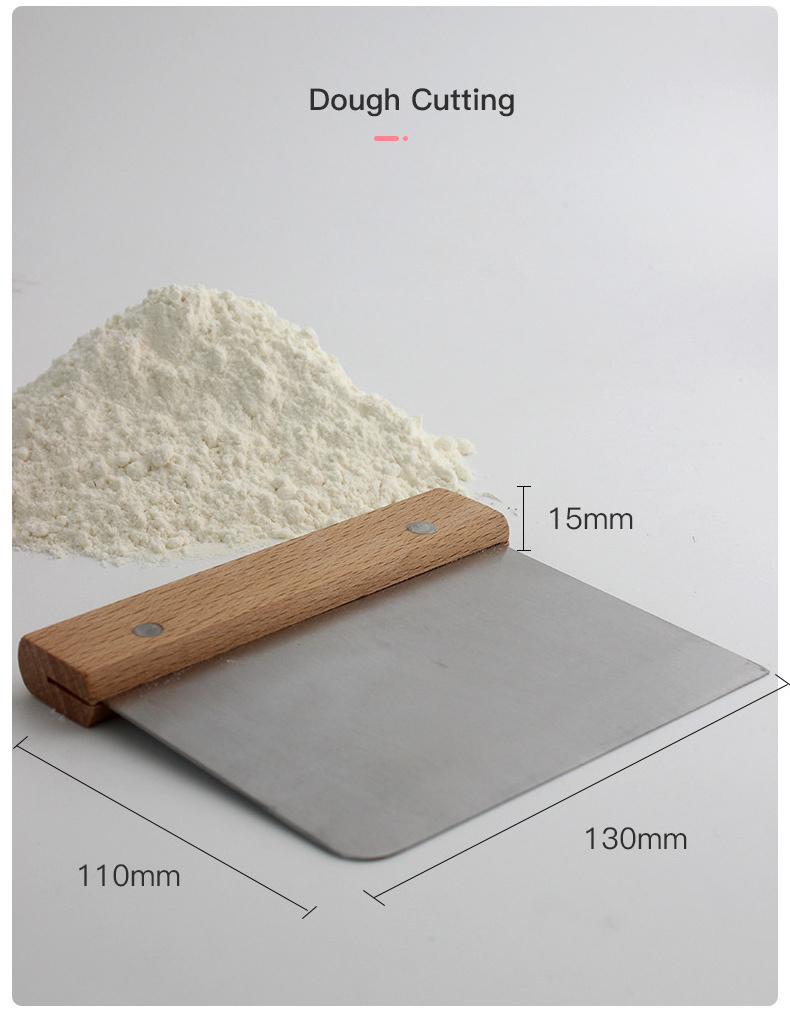 Bench Handle Stainless Steel Dough Cutter for Kitchen Dough Scraper and Chopper with Wood Handle