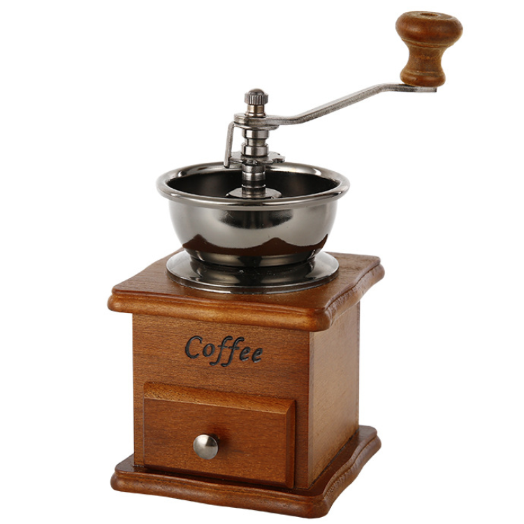 Manual old-fashioned wood + ceramic + stainless steel hand crank professional high-grade coffee grinder