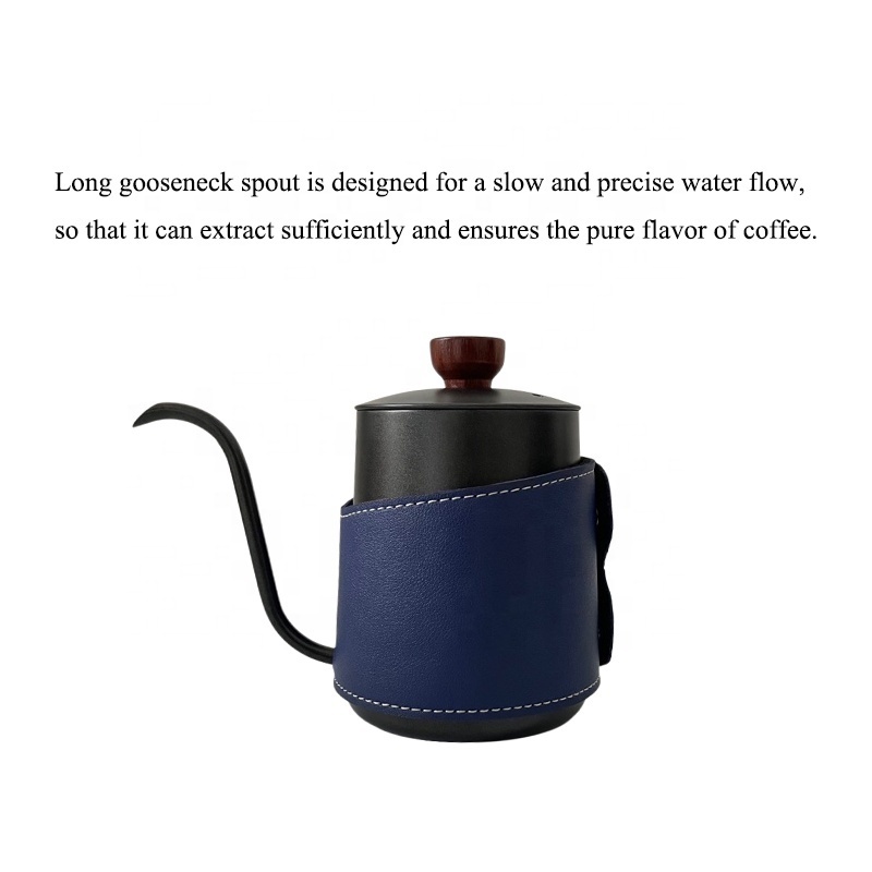 Pour Over Hand Drip Pot Black With Lid Stainless Steel Spout Long Mouth Hotel Travel Camping Gooseneck Coffee Kettle