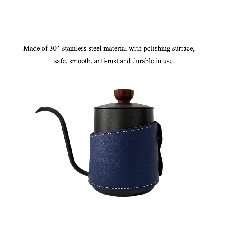 Pour Over Hand Drip Pot Black With Lid Stainless Steel Spout Long Mouth Hotel Travel Camping Gooseneck Coffee Kettle