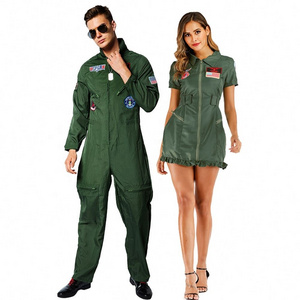 Retro Top Maverick Flight Dress Halloween Costume For Adult Green American Pilot Uniform custom