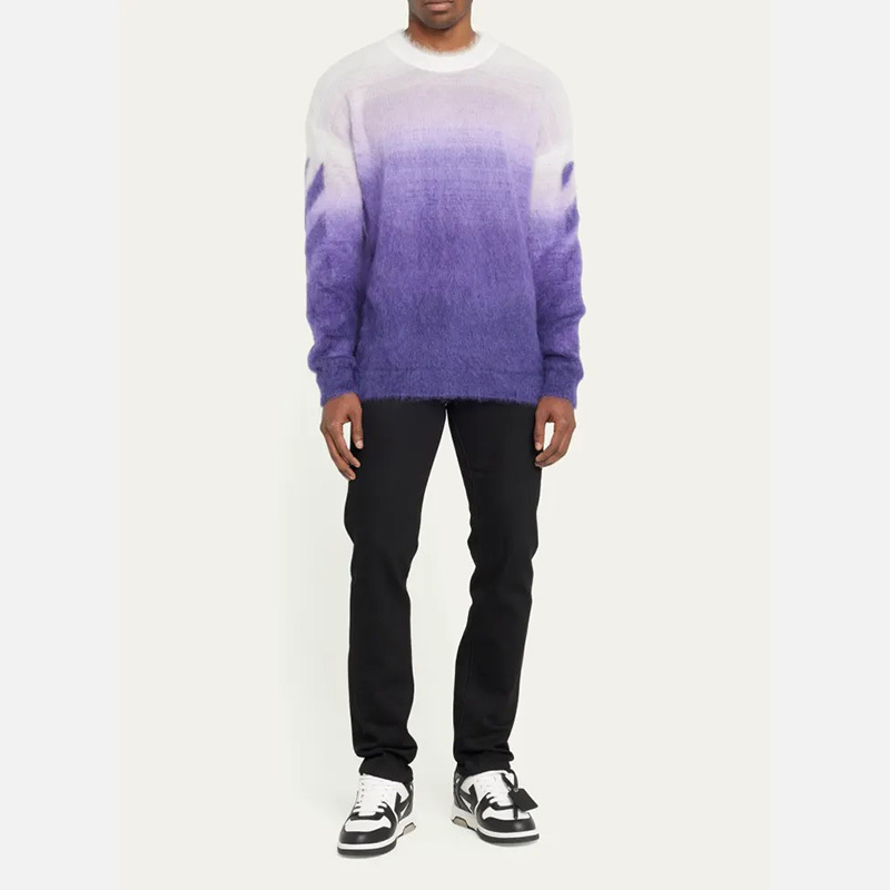 HUIFAN Custom Logo Fuzzy Mohair Men Designer Long Sleeve Arrow Mohair Sweater Knitwear Jumper Men's Sweaters