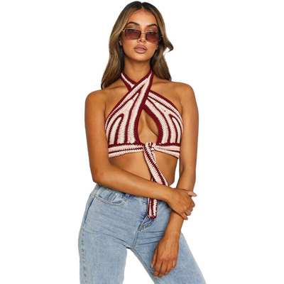 Sexy Vintage Y2K Clothing Ropa Summer Mujer Halter Bikini Outfit Women's Cropped Crochet Top