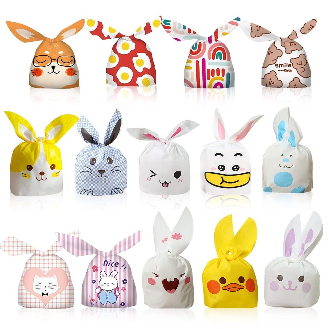 Wholesale Plastic Rabbit Bunny Ear Gift Food Cookies Snacks Present Gift Storage Packing Pouches Bag Bags With Flap Tie Handles