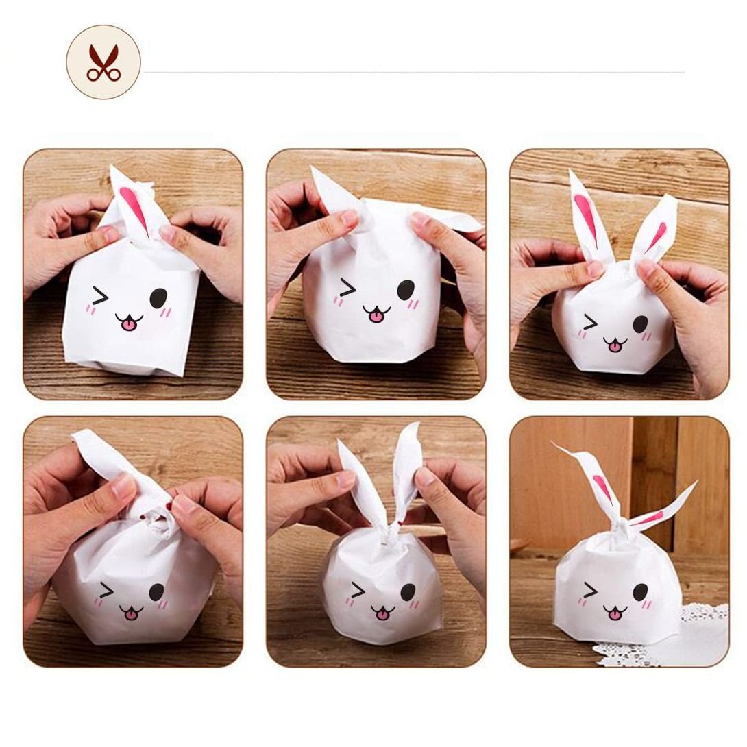 Wholesale Plastic Rabbit Bunny Ear Gift Food Cookies Snacks Present Gift Storage Packing Pouches Bag Bags With Flap Tie Handles