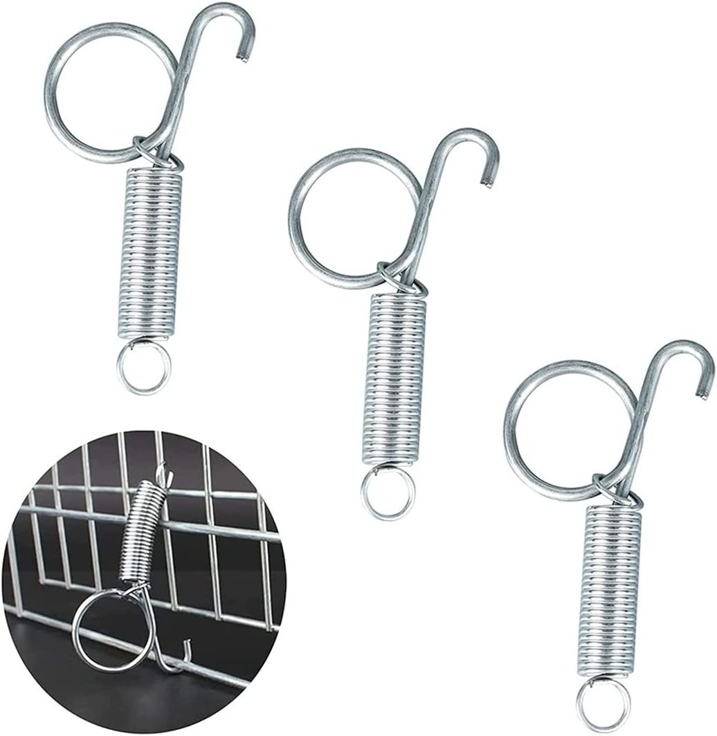 Cage door spring hook metal finger spring lock hook for fixing rabbit pet cage door